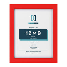 Red 14 x 11 inch picture frame with a white mount for a 12 x 9 inch photo