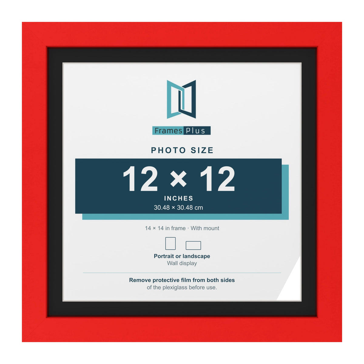 Red 14 x 14 inch picture frame with a black mount for a 12 x 12 inch photo