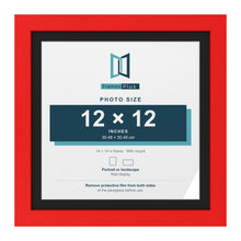 Red 14 x 14 inch picture frame with a black mount for a 12 x 12 inch photo