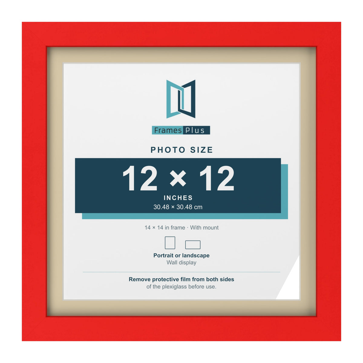 Red 14 x 14 inch picture frame with an ivory mount for a 12 x 12 inch photo