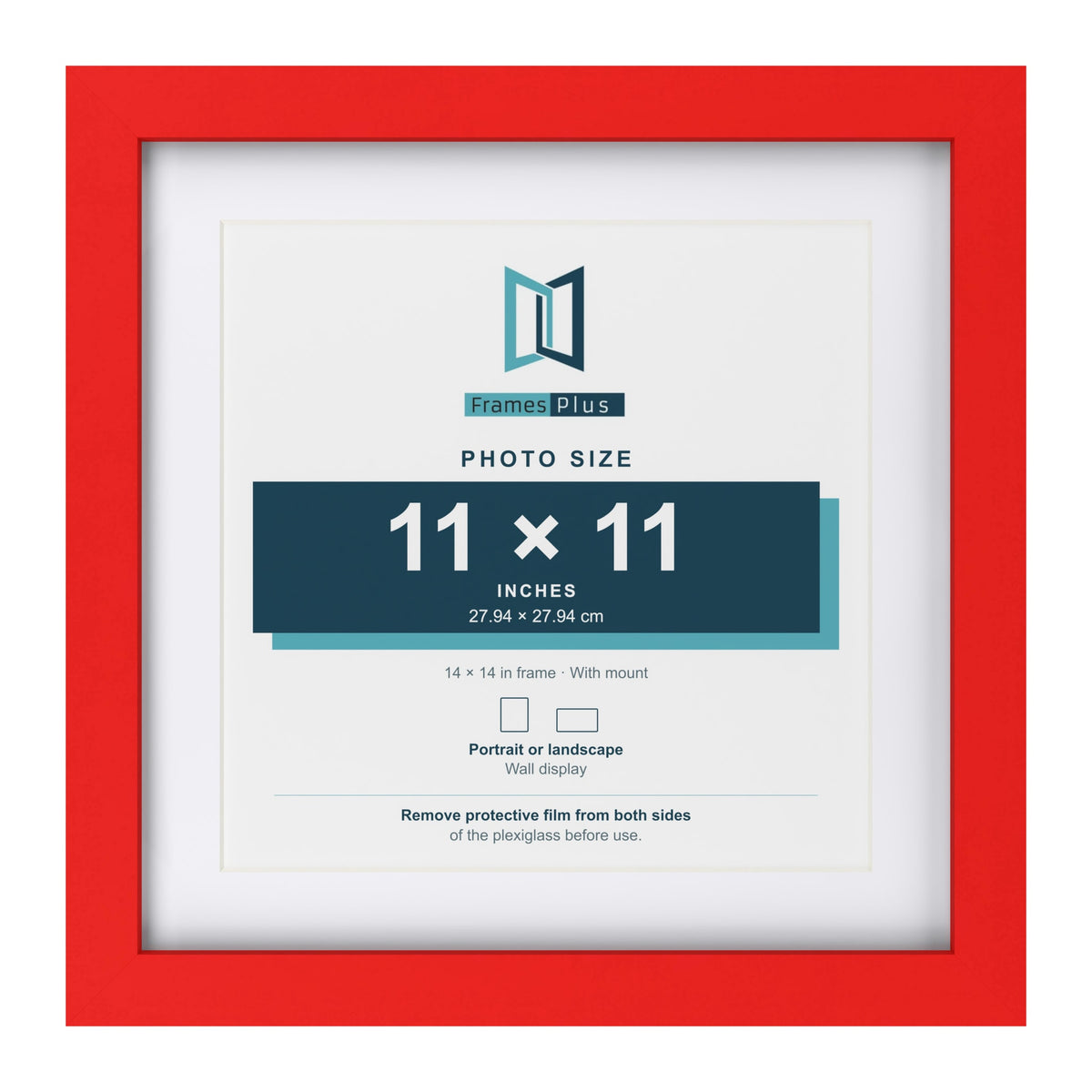 Red 14 x 14 inch picture frame with a white mount for an 11 x 11 inch photo