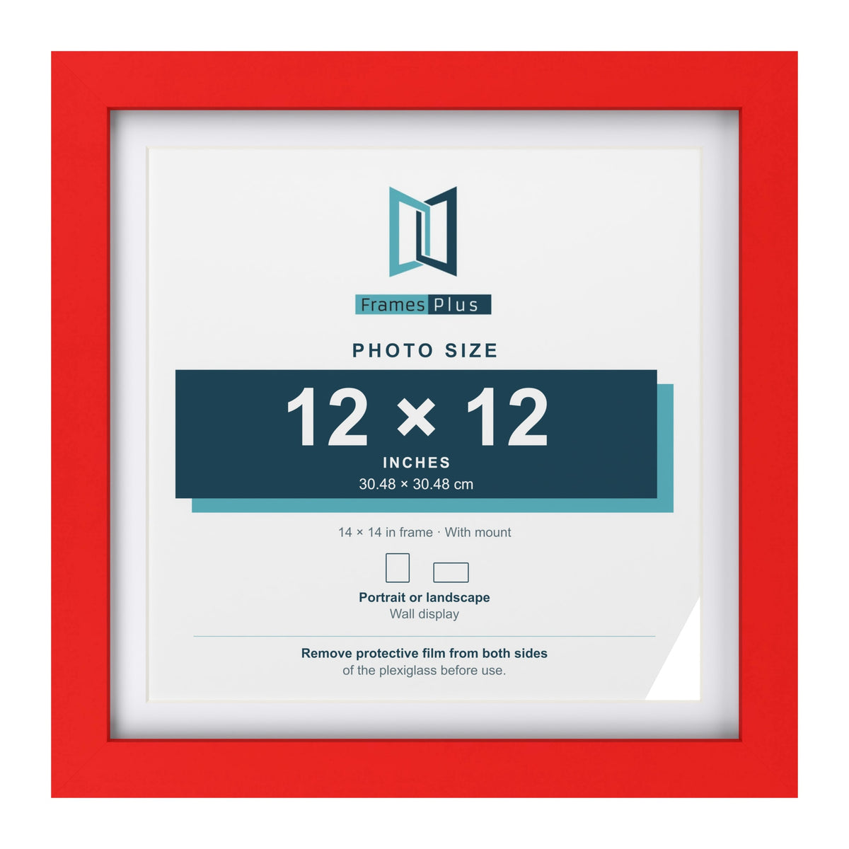 Red 14 x 14 inch picture frame with a white mount for a 12 x 12 inch photo