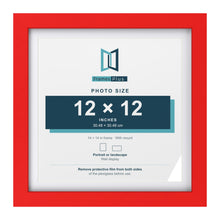 Red 14 x 14 inch picture frame with a white mount for a 12 x 12 inch photo