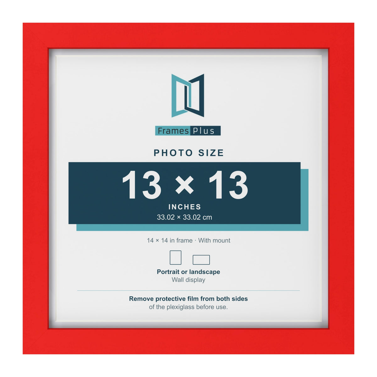 Red 14 x 14 inch picture frame with a white mount for a 13 x 13 inch photo