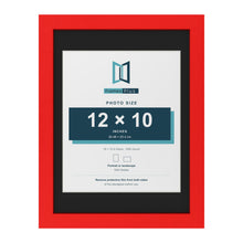 Red 16 x 12 inch picture frame with a black mount for a 12 x 10 inch photo