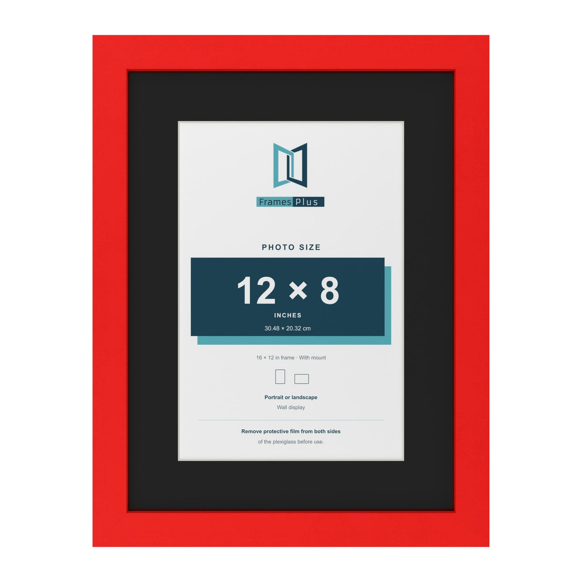 Red 16 x 12 inch picture frame with a black mount for a 12 x 8 inch photo