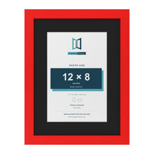 Red 16 x 12 inch picture frame with a black mount for a 12 x 8 inch photo