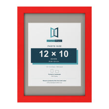 Red 16 x 12 inch picture frame with a Dawn Grey mount for a 12 x 10 inch photo