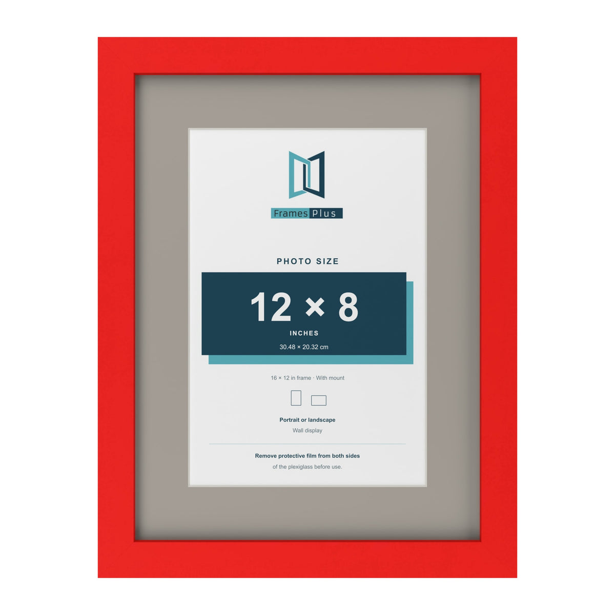 Red 16 x 12 inch picture frame with a Dawn Grey mount for a 12 x 8 inch photo