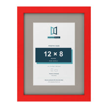 Red 16 x 12 inch picture frame with a Dawn Grey mount for a 12 x 8 inch photo