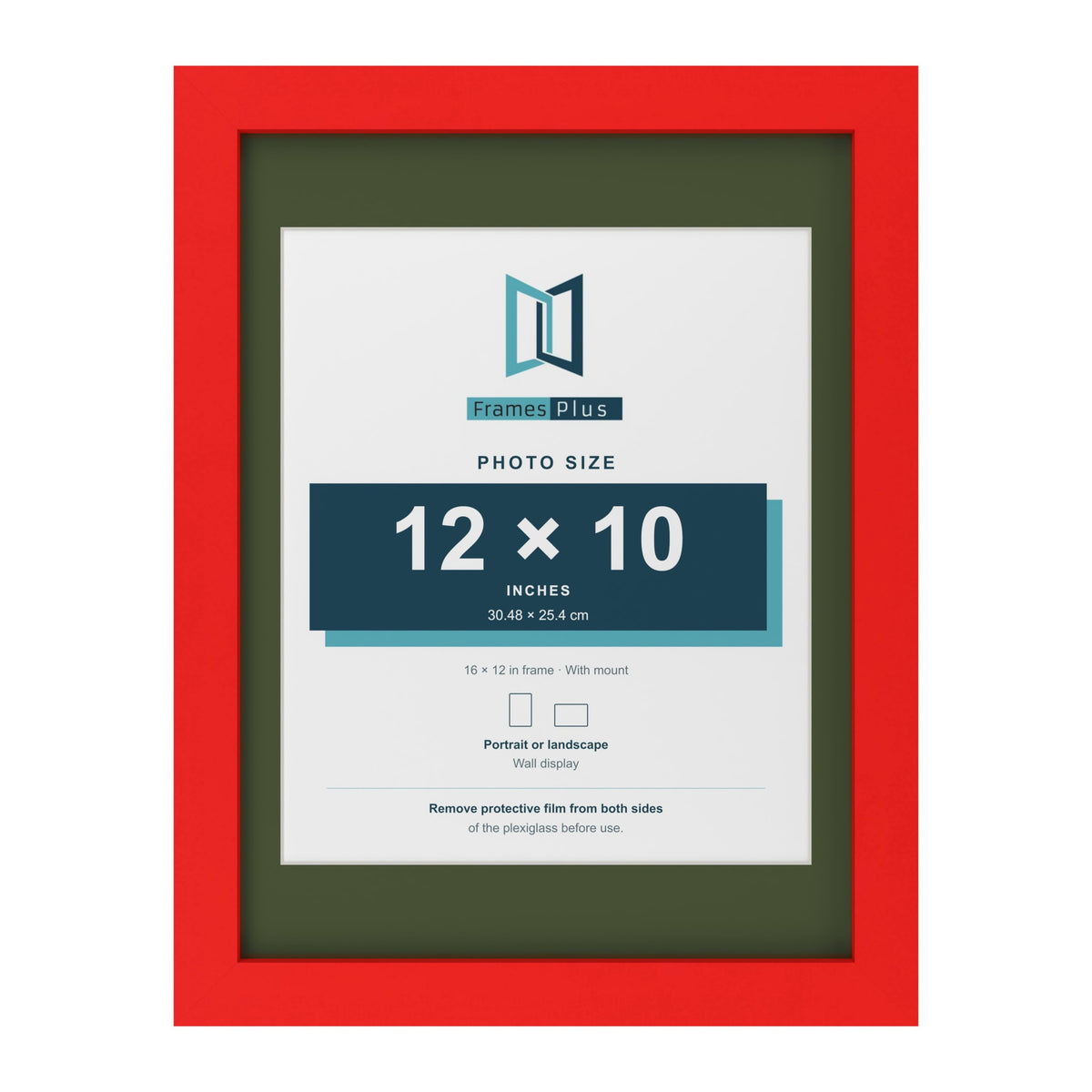 Red 16 x 12 inch picture frame with a green mount for a 12 x 10 inch photo