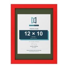 Red 16 x 12 inch picture frame with a green mount for a 12 x 10 inch photo