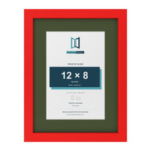 Red 16 x 12 inch picture frame with a green mount for a 12 x 8 inch photo
