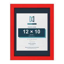 Red 16 x 12 inch picture frame with a Pacific Blue mount for a 12 x 10 inch photo