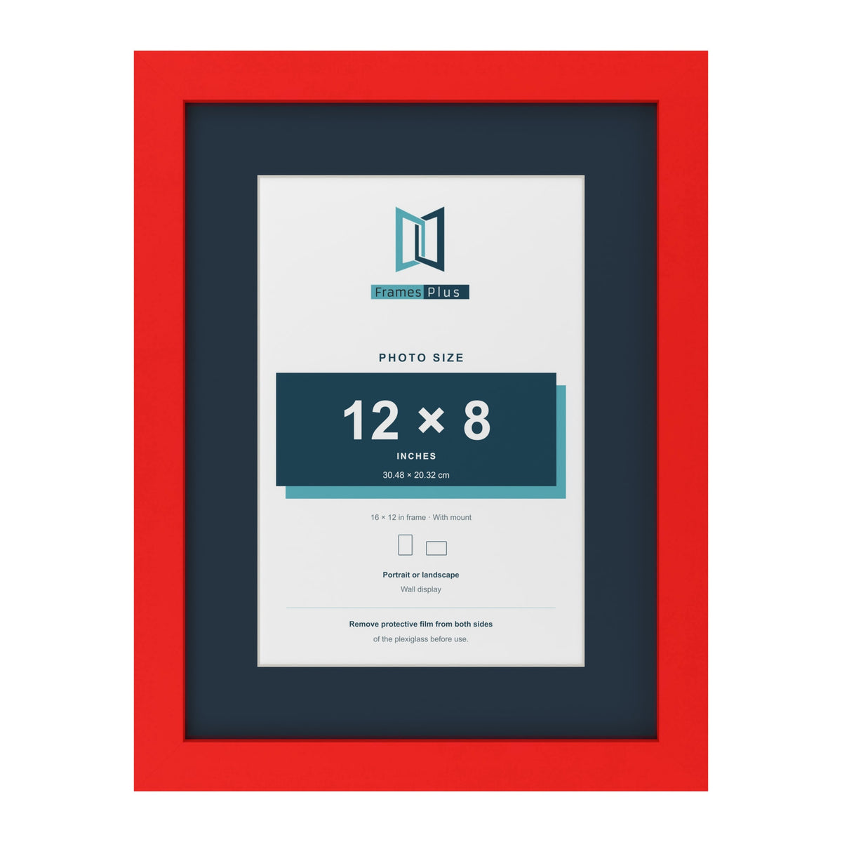 Red 16 x 12 inch picture frame with a Pacific Blue mount for a 12 x 8 inch photo