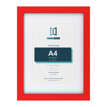 Red 16 x 12 inch picture frame with a white mount for an A4 photo