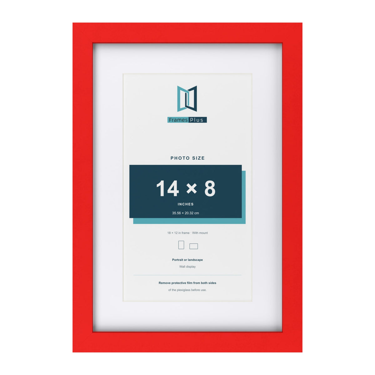 Red 18 x 12 inch picture frame with a white mount for a 14 x 8 inch photo