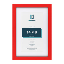 Red 18 x 12 inch picture frame with a white mount for a 14 x 8 inch photo