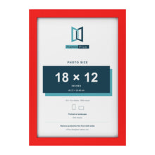 Red 19 x 13 inch picture frame with a white mount for an 18 x 12 inch photo