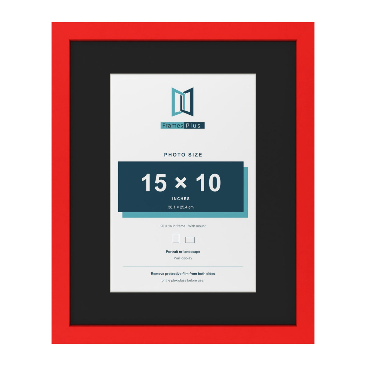 Red 20 x 16 inch picture frame with a black mount for a 15 x 10 inch photo