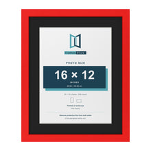 Red 20 x 16 inch picture frame with a black mount for a 16 x 12 inch photo