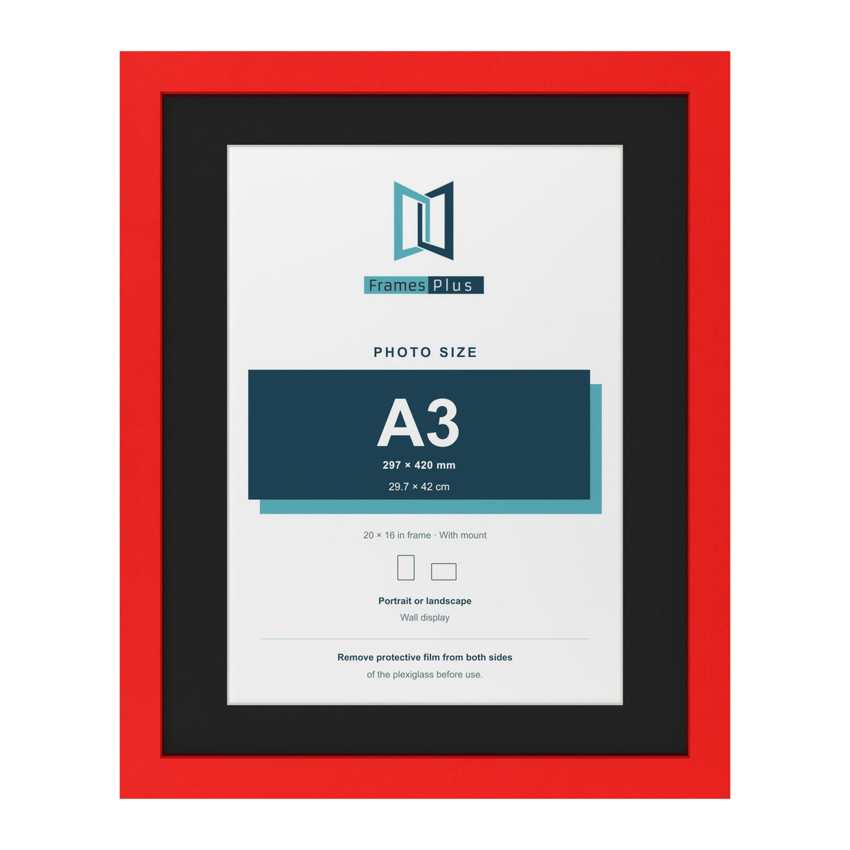 Red 20 x 16 inch picture frame with a black mount for an A3 photo