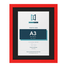 Red 20 x 16 inch picture frame with a black mount for an A3 photo