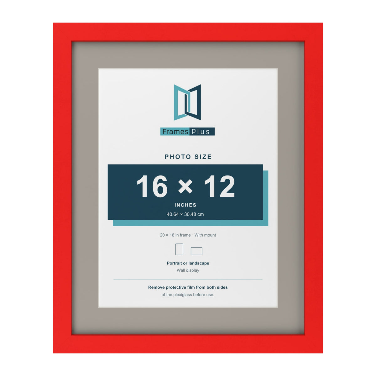 Red 20 x 16 inch picture frame with a Dawn Grey mount for a 16 x 12 inch photo