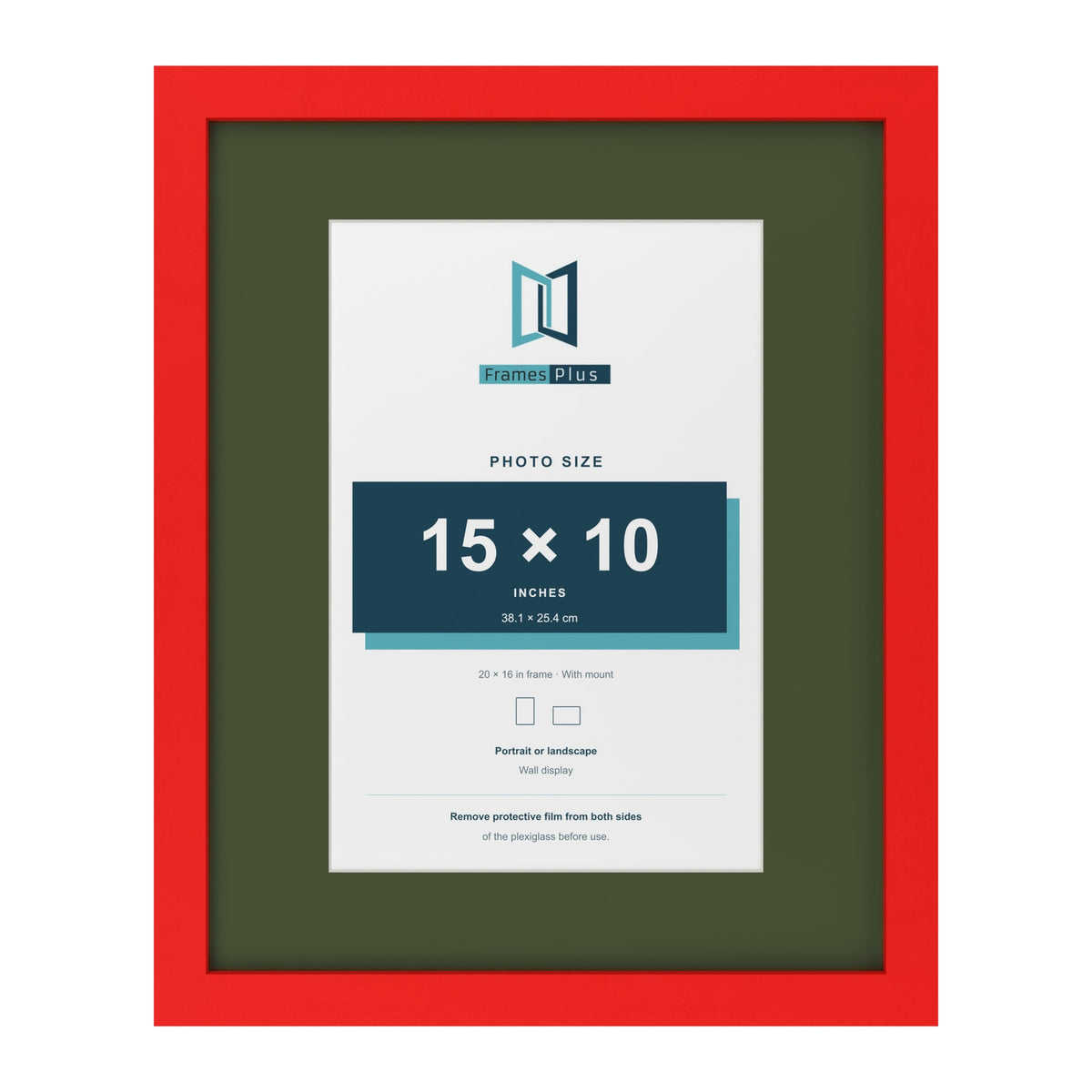 Red 20 x 16 inch picture frame with a green mount for a 15 x 10 inch photo
