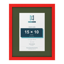 Red 20 x 16 inch picture frame with a green mount for a 15 x 10 inch photo