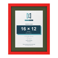 Red 20 x 16 inch picture frame with a green mount for a 16 x 12 inch photo