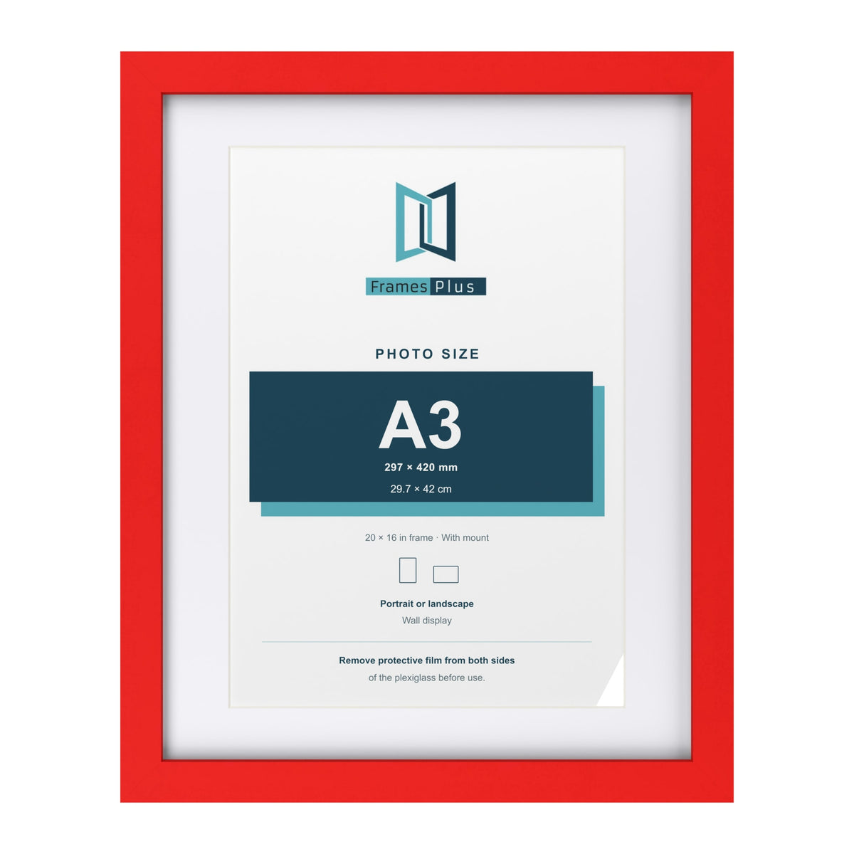 Red 20 x 16 inch picture frame with a white mount for an A3 photo