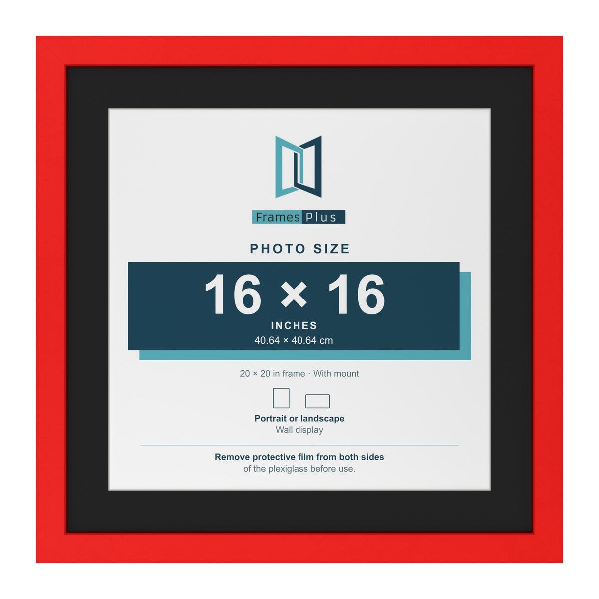 Red 20 x 20 inch picture frame with a black mount for a 16 x 16 inch photo