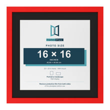Red 20 x 20 inch picture frame with a black mount for a 16 x 16 inch photo