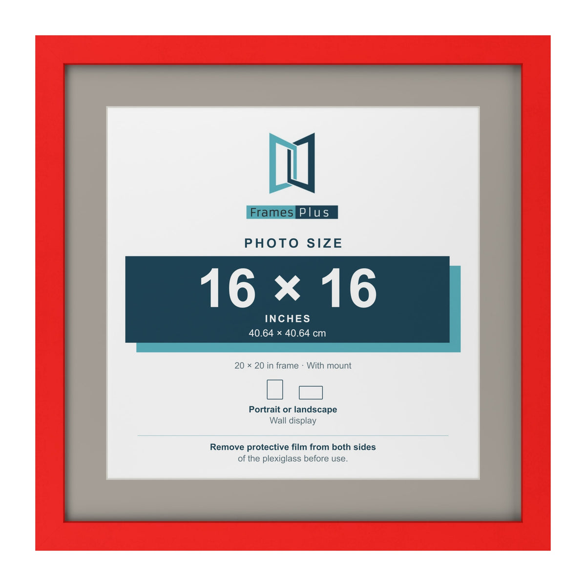 Red 20 x 20 inch picture frame with a Dawn Grey mount for a 16 x 16 inch photo