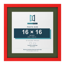 Red 20 x 20 inch picture frame with a green mount for a 16 x 16 inch photo