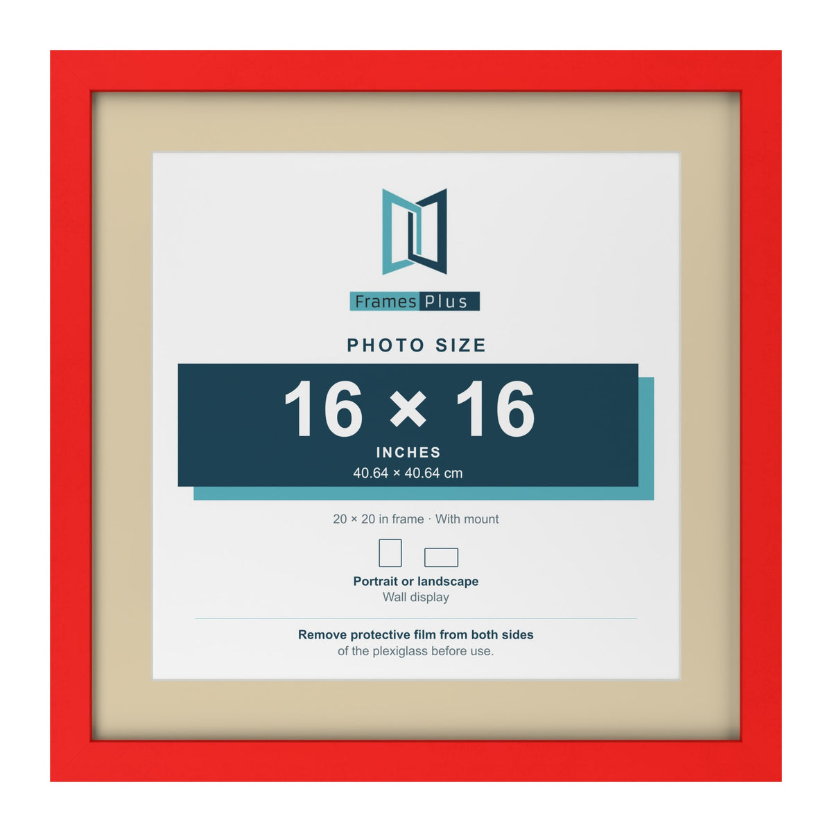 Red 20 x 20 inch picture frame with an ivory mount for a 16 x 16 inch photo