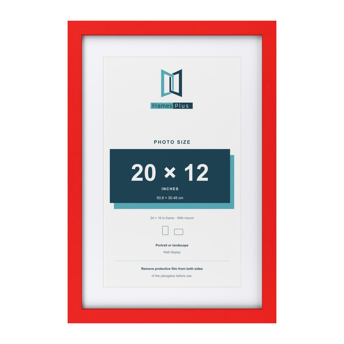 Red 24 x 16 inch picture frame with a white mount for a 20 x 12 inch photo