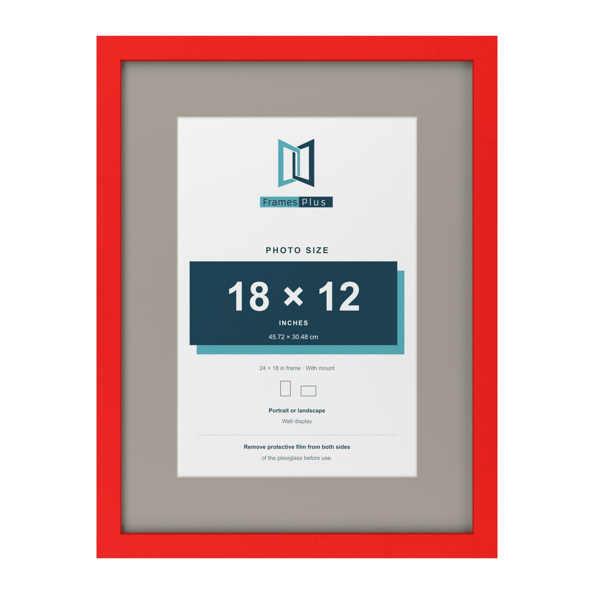 Red 24 x 18 inch picture frame with a Dawn Grey mount for an 18 x 12 inch photo