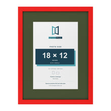 Red 24 x 18 inch picture frame with a green mount for an 18 x 12 inch photo