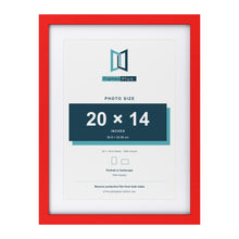 Red 24 x 18 inch picture frame with a white mount for a 20 x 14 inch photo