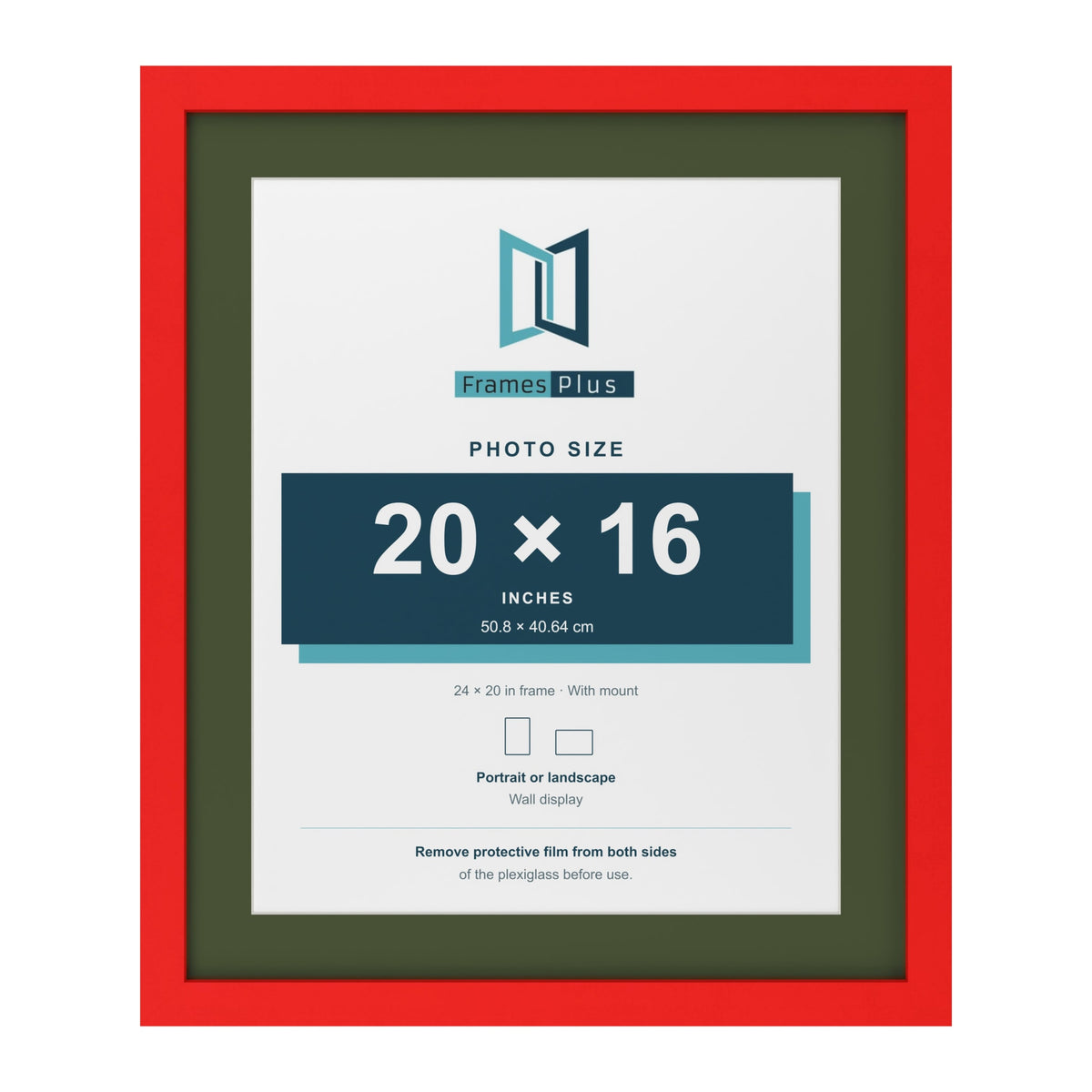 Red 24 x 20 inch picture frame with a green mount for a 20 x 16 inch photo