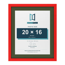 Red 24 x 20 inch picture frame with a green mount for a 20 x 16 inch photo