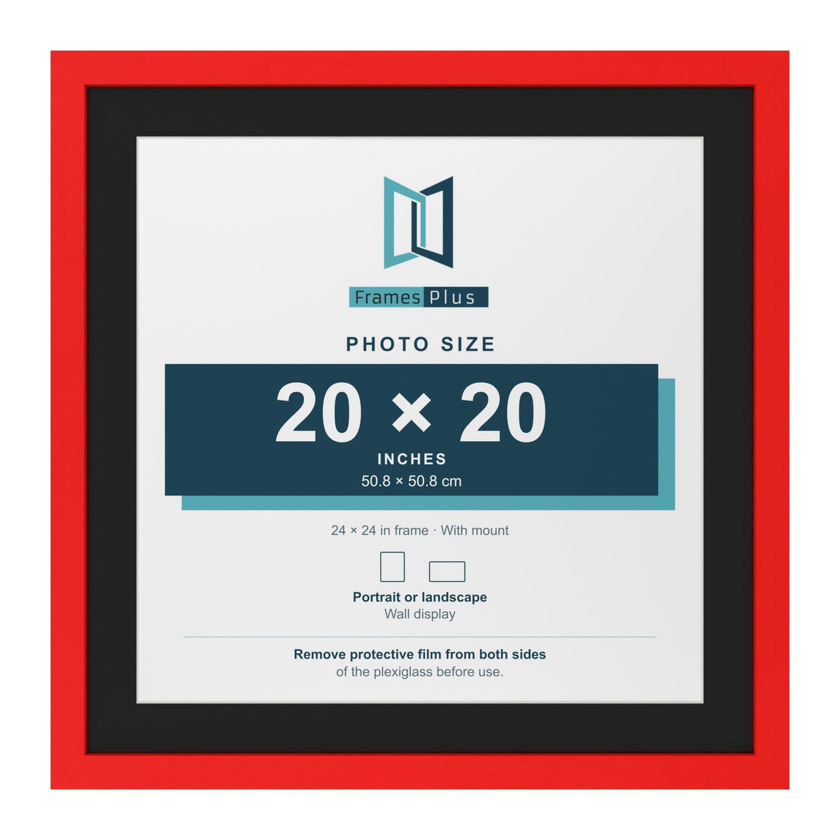 Red 24 x 24 inch picture frame with a black mount for a 20 x 20 inch photo