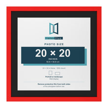 Red 24 x 24 inch picture frame with a black mount for a 20 x 20 inch photo