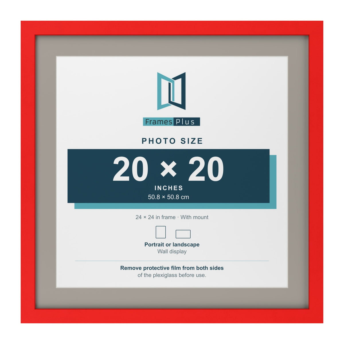 Red 24 x 24 inch picture frame with a Dawn Grey mount for a 20 x 20 inch photo