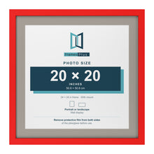 Red 24 x 24 inch picture frame with a Dawn Grey mount for a 20 x 20 inch photo