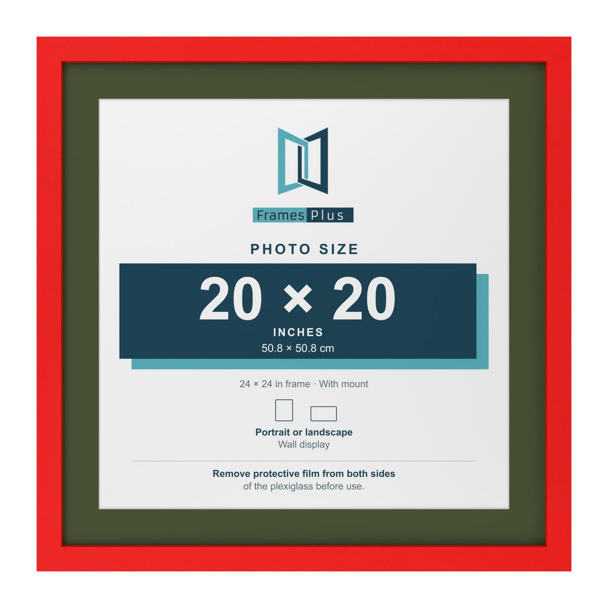 Red 24 x 24 inch picture frame with a green mount for a 20 x 20 inch photo