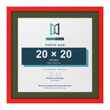 Red 24 x 24 inch picture frame with a green mount for a 20 x 20 inch photo