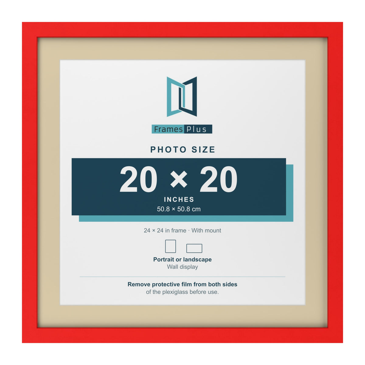Red 24 x 24 inch picture frame with an ivory mount for a 20 x 20 inch photo